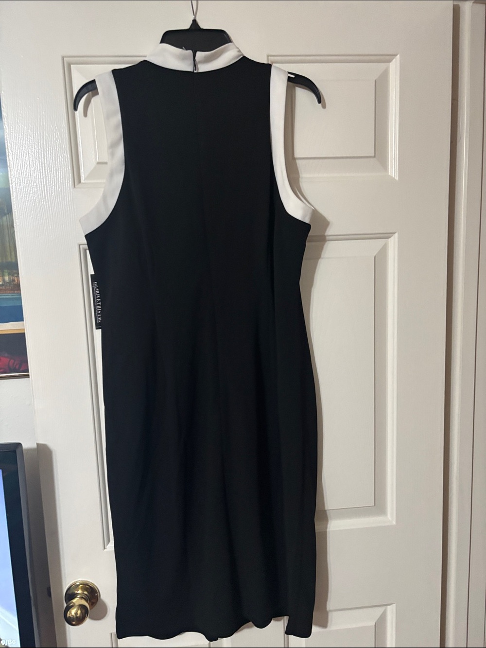 New York & Company Black Dress with White Trim and Decorative Buttons - Picture 2 of 3